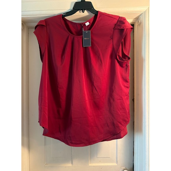 Milumia Tops - Milumia Womens Red Pleated Round Neck Cap Sleeve Blouse Top Plus Size 4XL NWT